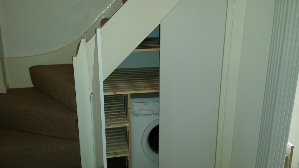 Washing machine under stairs Downstairs toilet, New toilet, New homes
